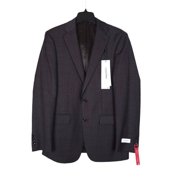 Calvin Klein Men's Slim-Fit Stretch Wool Suit Jacket Burgundy Birdseye 44L NWT - Picture 1 of 7